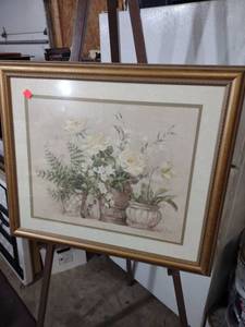 lot 3935 image: White Roses in Classical Urns Wall Art
