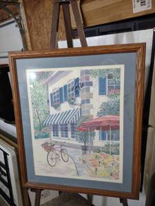lot 3937 image: French Market Scene Print with Bicycle