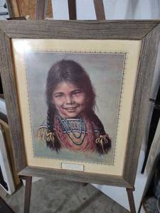 lot 3940 image: Native American Portrait Print in Weathered Wood Frame