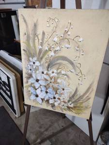 lot 3941 image: DeLaney Original White Floral Oil Painting