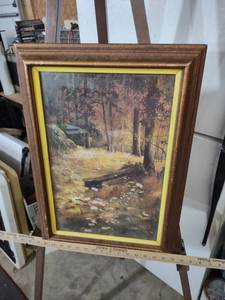 lot 3943 image: Forest Landscape Print with Wood Frame