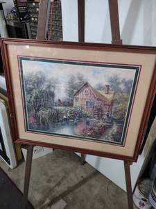 lot 3947 image: Framed Country Water Mill Scene Print
