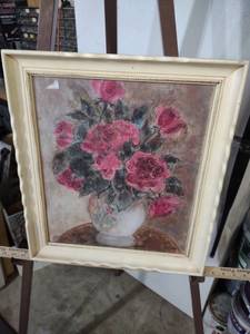 lot 3950 image: Pink Roses Still Life Oil Painting