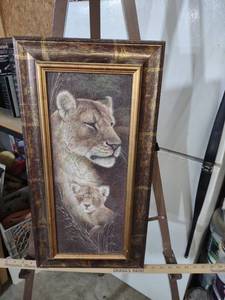 lot 3953 image: Lioness and Cub Wall Art