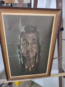 lot 3978 image: Native American Portrait Oil Painting