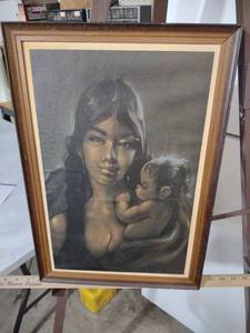 lot 3979 image: Mother and Child Portrait Print in Wood Frame