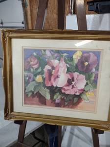 lot 3981 image: Pansy Watercolor in Gold Frame