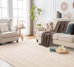 lot 3101 image: Shatex 5x7 Ft Jute Rug 100% Jute Natural Fiber,Ideal for Bedroom,Bathroom,Kitchen,Living Room,Farmhouse Decoration, Off-White
