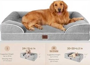 lot 3104 image: EHEYCIGA Orthopedic Dog Beds for Extra Large Dogs 44x32Inch, Waterproof Memory Foam XL Pet Bed with Sides, Non-Slip and Egg-Crate Foam Big Dog Couch Bed with Washable Removable Cover, Grey