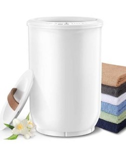 lot 3112 image: Large Towel Warmer for Bathroom - Heated Towel Warmers Bucket, Wood Handle, Auto Shut Off, Fits Up to Two 40X70 Oversized Towels, Bathrobes, Blankets, for Mothers Gifts, White