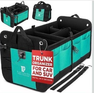 lot 3120 image: TRUNKCRATEPRO Teal Car Accessories Trunk Organizer Premium Multi Movable Compartments Collapsible car organizer, trunk organizer for Car, Suv, Automotive, gifts (Large Capacity)