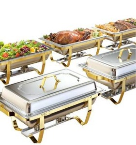 lot 3122 image: Chafing Dishes for Buffet 6 Pack, 9QT Elegant Gold and Silver Colors Stainless Steel Chafing Dish Buffet Set Sturdy and High Grade Chafers and Buffet Warmers Sets for Any Party with Complete Set