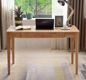 lot 3129 image: Solid Wood Desk with Drawers, Small Computer Desk for Small Spaces, Gaming Study Home Office Desks for Work, Student PC Desk for Bedroom, Escritorios para Cuartos (Wood Color, 47inch)
