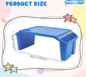 lot 3130 image: 5 pcs Lap Desk Tray for Eating Plastic Activity Table Portable Snack Lap Bed Table Breakfast Lap Trays with Side Pockets & Slot Stackable Lap Desk Tray for Classroom, Blue