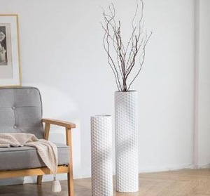 lot 3132 image: Sziqiqi White Tall Vases for Floor 27.621.7in Metal Cylinder Handmade Flower Holder Extra Large Decorative Vase Set of 2 Modern Honeycomb Texture Big Standing Vase for Living Room Home Corner