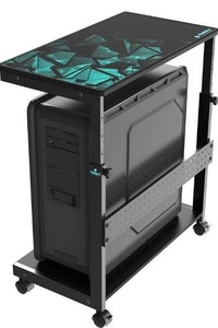 lot 3142 image: EUREKA ERGONOMIC PC Stand Computer Cart, Height Adjustable Tower Stand 2-Tier Suit for ATX Case Printer, Metal Rolling Cart on Wheels for Gaming Home Office, Black
