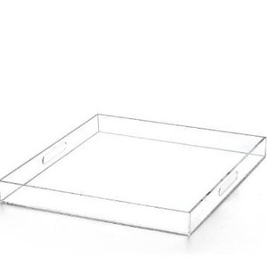 lot 3143 image: Clear extra large Ottoman Tray with Handles 18x18x2 Spill proof Acrylic Serving Tray Organizer Tray Decorative safe edge tray For Living Room Entryway Bedroom Kitchen Coffee Table coutertop