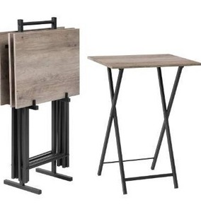 lot 3148 image: HOOBRO Folding TV Tray Tables, Set of 4 TV Trays with Storage Rack, Industrial Side Table for Eating at Couch, Foldable Snack Table for Small Space, Easy Assembly, Greige and Black BG50BZ01