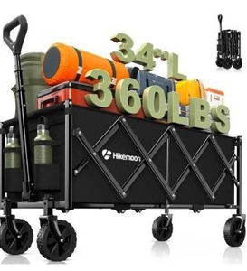 lot 3151 image: 34 Extra Long Collapsible Wagons Carts Foldable, 360LBS Heavy Duty Folding Beach Wagon Cart with Wheels, Portable Utility Outdoor Wagon for Grocery, Shopping, Garden, Sports, Camping, Black