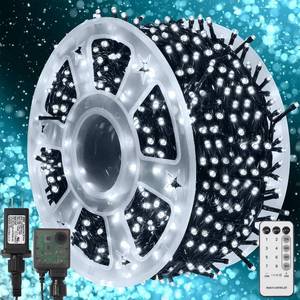 lot 3163 image: WATERGLIDE 1000 LED Christmas String Lights, 328 FT Green Wire LED Decorative Fairy Lights with Remote & 8 Modes, Waterproof for Outdoor Xmas Holiday Party Garden Wedding Home Decor, Cool White