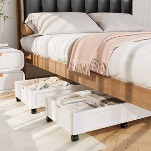 lot 3166 image: Wood Under Bed Storage Containers Underbed Organizer with Wheels with Large Capacity Dust Bag,Sturdy Wood Rolling Under Bed Shoe Storage Organizer 2 Packs (Walnut, Tall) (White, Large)