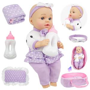 lot 3170 image: SMILESSKIDDO Baby Doll with Accessories, 12 Dolls Playset with Washable Carrier Bassinet Bed, Bottle, Blanket, and Pillow, Soft Body Baby Dolls for 2 Year Old Girls