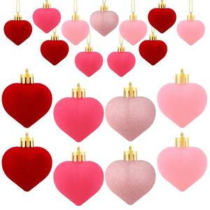 lot 3172 image: RoundFunny 24 Pcs Valentines Heart Hanging Ball Ornaments for Tree, Artificial Velvet Fabric Decorations, Red Pink Decorative Baubles for Wedding Anniversary Party, 4 Colors