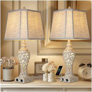 lot 3200 image: LuxSight Collection 28.5 Table Lamps Set of 2 - Bedside Lamp with Fabric Shades - for Bedroom and Living Room with USB and Nightlight - Perfect for Nightstands and Bedrooms