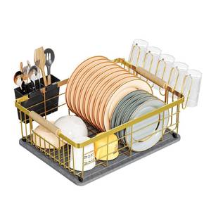 lot 3204 image: IBEDMAZIE Dish Drying Rack Gold with Diatomaceous Earth 1 Tier,Multifunctional Dish Racks for Kitchen Counter Quick-Drying,Large Capacity Space Saving with Cutlery Cups Holder