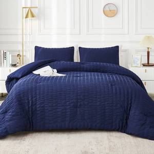 lot 3205 image: AveLom Seersucker Full Comforter Set (80x90 inches), 3 Pieces - 100% Soft Washed Microfiber Lightweight Comforter with 2 Pillowcases, All Season Down Alternative Comforter Set for Bedding, Navy