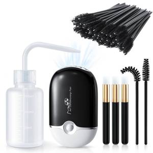 lot 3220 image: Lash Fan Eyelash Extension Supplies with USB Mini Portable Fans 3 Lash Shampoo Brush 50 Eyelash Mascara Brushes 1 Plastic Wash Bottle for Lash Extension Black