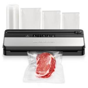 lot 3234 image: Bonsenkitchen Vacuum Sealer Machine, Multi-Functional Food Sealer with 1 Roll Bag & 50 Vacuum Bags, Built-in Cutter  Bag Storage, Black-Silver