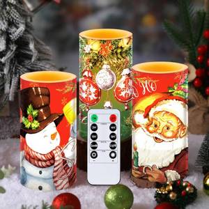 lot 3236 image: Retisee 3 Pcs Christmas Flameless Candles with Remote Timer Real Wax LED Flickering Pillar Candle White Cold Light Battery Operated for Home Window Xmas Gift Winter Holiday Decor(Red Green)