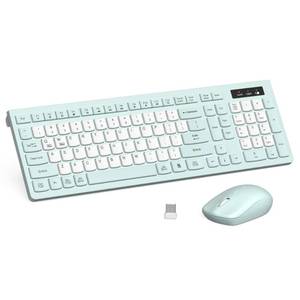 lot 3237 image: Silent Keyboard and Mouse Combo Wireless,ful-Sized Wireless Keyboard and Adjustable DPI Mouse, 2.4GHz USB Receiver, Keyboard and Mouse for PC, Windows, MAC, Desktop, Laptop (Mint Green-B)