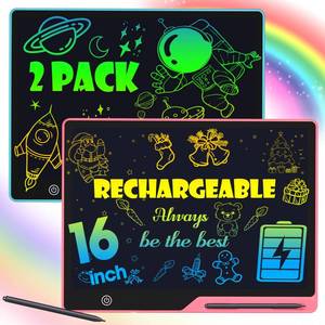 lot 3239 image: POPERFUN 2 Pack LCD Writing Tablet for Kids, 16 Inch Rechargeable Erasable Doodle Board Colorful Toddler Drawing Pads, Preschool Learning Toys Christmas Birthday Gift3 5 7Year Old Girls Pink and Blue