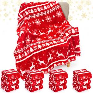 lot 3240 image: Mindsoft 12 Pcs Christmas Throw Blankets Bulk 50 x 60 Inch Xmas Reindeer Snowflakes Winter Holiday Red Soft Cozy Fleece Blanket for Winter Bedding Couch Chair and Homeless Gift Home Decor (Retro)