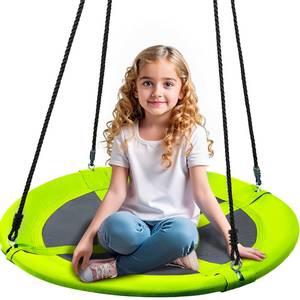 lot 3241 image: TURFEE 40 inch Saucer Swing for Tree Outdoor, 900Lb Weight Capacity Swing Seat with Hanging Straps Adjustable Safe Durable Accessories(Green)