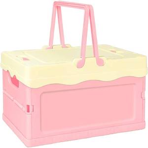 lot 3253 image: Tobeso-Nuoze Pastel Plastic Storage Bin with Lid Small Cute Foldable Pastel Crates Plastic Basket Colorful Storage Containers Baskets for Classroom Kitchen Office Bedroom Desktop Home Decor (Pink)
