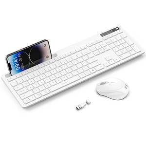 lot 3259 image: seenda White Wireless Keyboard and Mouse for Mac, USB A & Type C Receiver, Full-Size Wireless Keyboard with Phone Holder Compatible for MacBookAirPro Windows ComputerDesktopLaptop