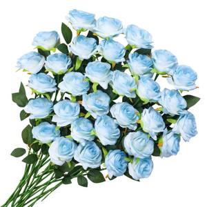 lot 3261 image: Ovveroche 68 Pcs Ice Blue Artificial Roses Fake Flowers,Silk Flowers with Stems for DIY Wedding Bridal Shower Centerpieces Arrangements Tables Decorations