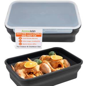 lot 3263 image: Silicone Collapsible Marinating Container with Lid for Meat, Extra Large Collapsible BBQ Prep Tub, 2.64Gal10L, Transparent Locking Lid, XL Grill Prep Trays and Carry System, BBQ Must-Have, Black