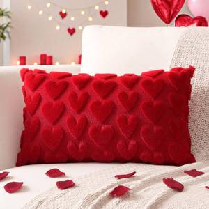 lot 3275 image: OTOSTAR Valentines Throw Pillow Cover Set of 1 Love Heart Cushion Cover for Sofa 12x20 Inch Lumbar Romantic Soft Plush Short Wool Velvet Pillowcase Holiday Festivals Decor Red