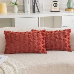 lot 3276 image: AQOTHES Set of 2 Heart Love Cute Wine Red Decorative Valentines Throw Pillow Covers 12x20, Soft Plush Faux Fur Pillow Covers for Couch Sofa Home Valentines Day Decoration