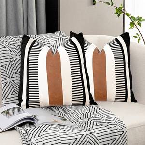 lot 3279 image: Vfuty Pack of 2 Farmhouse Throw Pillow Covers for Couch Sofa Decorative Faux Leather Square Cushion Cover Tribal Stripe Accent Pillow Case 18 x 18 Inch,Black