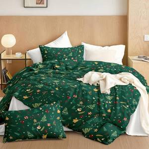 lot 3280 image: Bildenly Christmas Duvet Cover Twin - Green Christmas Bedding with Xmas Tree, Snowflake, Gingerbread Prints Breathable & Fade Resistant, Easy Care, Includes 1 Duvet Cover & 1 Pillowcase