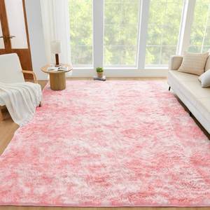 lot 3294 image: Litanika 3x5 Fluffy Shag Faux Fur Area Rug for Living Room Bedroom, Tie-Dyed White Pink High Pile Soft Plush Shaggy Furry Bedside Playroom Dorm Carpet, Non-Slip, Non-Shedding Modern Indoor Floor Rug