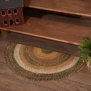 lot 3303 image: VHC Brands Kettle Grove Primitive Jute Tan Striped Rug Half Circle Decor 16.5x33