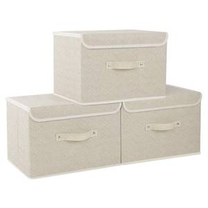 lot 3308 image: ENUMAIL Fabric Storage Bins Cube Organizers with Flip-Top Lid and Handles,Storage Boxes for Organizing Home,Office,and Closet,Grey and Beige,3 Pack 15 x 9.8 x 9.8 in