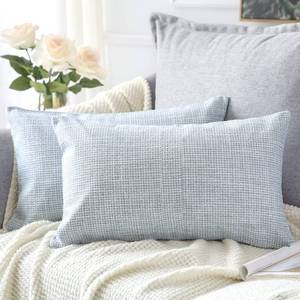 lot 3309 image: OTOSTAR Linen Throw Pillow Covers Set of 2 Decorative Square Pillowcases Cushion Covers 12x20 Inch for Home Decor Sofa Bedroom Car 30 x 50CM Blue Grey