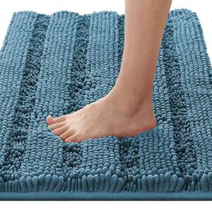 lot 3314 image: H.VERSAILTEX Bath Rugs for Bathroom Non Slip Bath Mats Extra Thick Chenille Striped Rug 20 x 32 Absorbent Non Skid Fluffy Soft Shaggy Washable Plush Mat for Indoor, Bath Room, Tub - Turquoise Blue